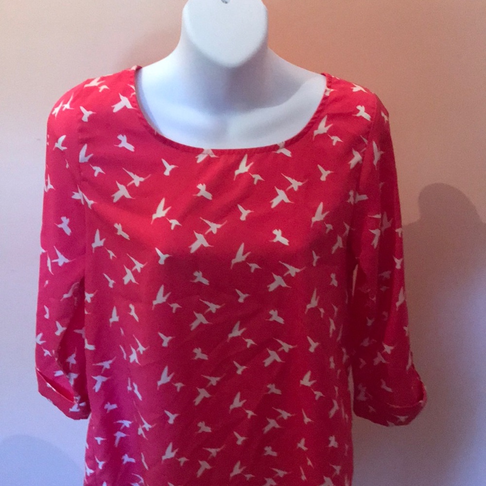 Everly Hot Pink Blouse with Playful White Bird Print